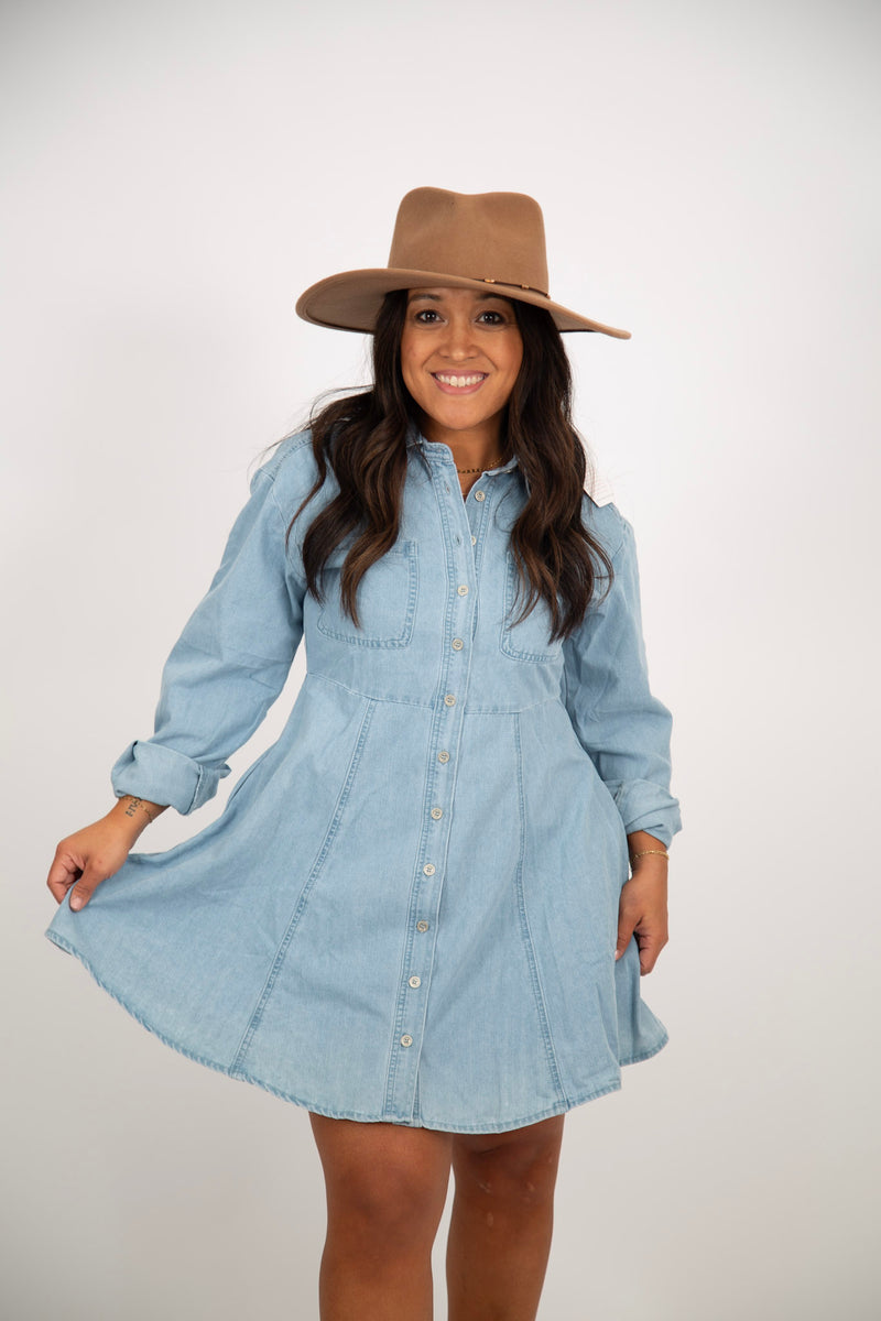 navy blue dress for baby girl Anna-Kaci Sleeveless Button Down Premium Denim Dress - Blue