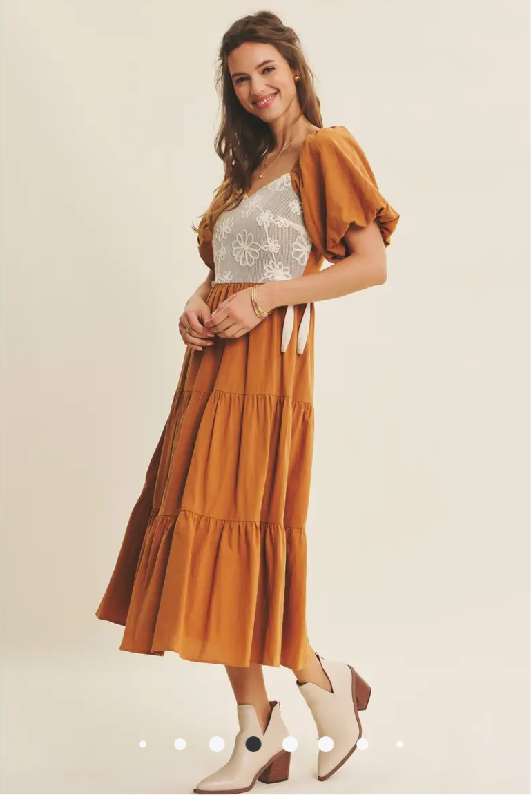 Crochet Tiered Ruffle Midi Dress