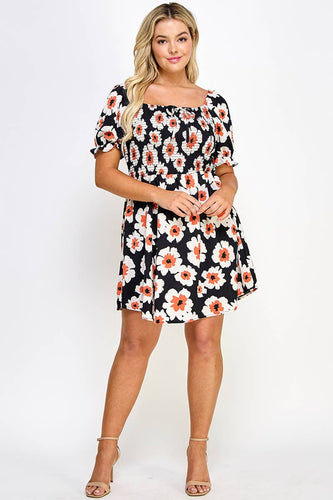 Curvy Floral Smocked Babydoll Dress