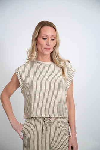 Striped Sleeveless Crop Top | Beige