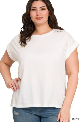 Curvy Rolled Sleeve T-shirt | White