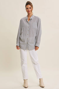 Pinstripe Oversized Shirt | Denim Blue