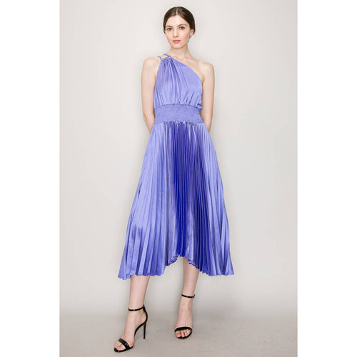 Pleated One Shoulder Midi Dress | Lavender