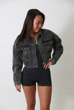 Load image into Gallery viewer, Cropped Denim Jacket with Elastic Band by Mica Denim
