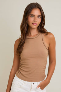 Exposed Seam Ribbed Tank | Tan