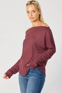 Dropped Shoulder Thermal Top | Burgundy