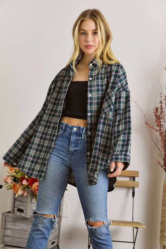 Curvy Button Down Plaid Shirt