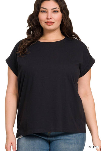 Curvy Rolled Sleeve T-shirt | Black