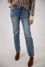 Load image into Gallery viewer, High Rise Straight Leg Distressed Jeans by MICA Denim