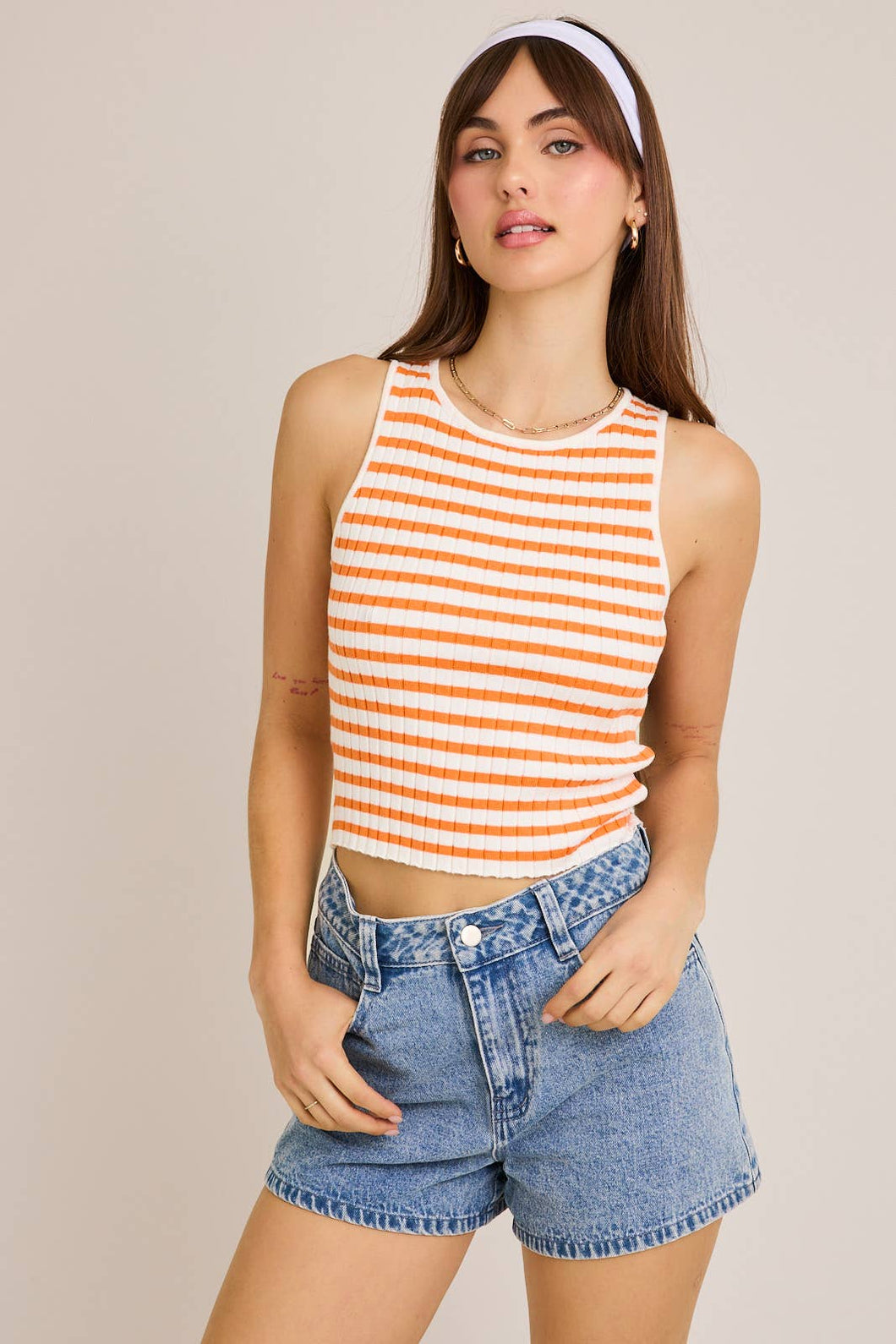 Striped Cropped Tank | Orange