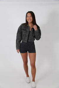 Cropped Denim Jacket with Elastic Band by Mica Denim