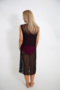 Crochet Knit Hollow Out Maxi Dress | Black