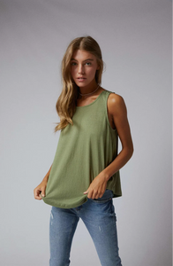 Back Lace Crinkle Knit Tank