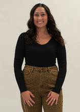 Load image into Gallery viewer, Ribbed V-neck Long Sleeve Bodysuit | Black