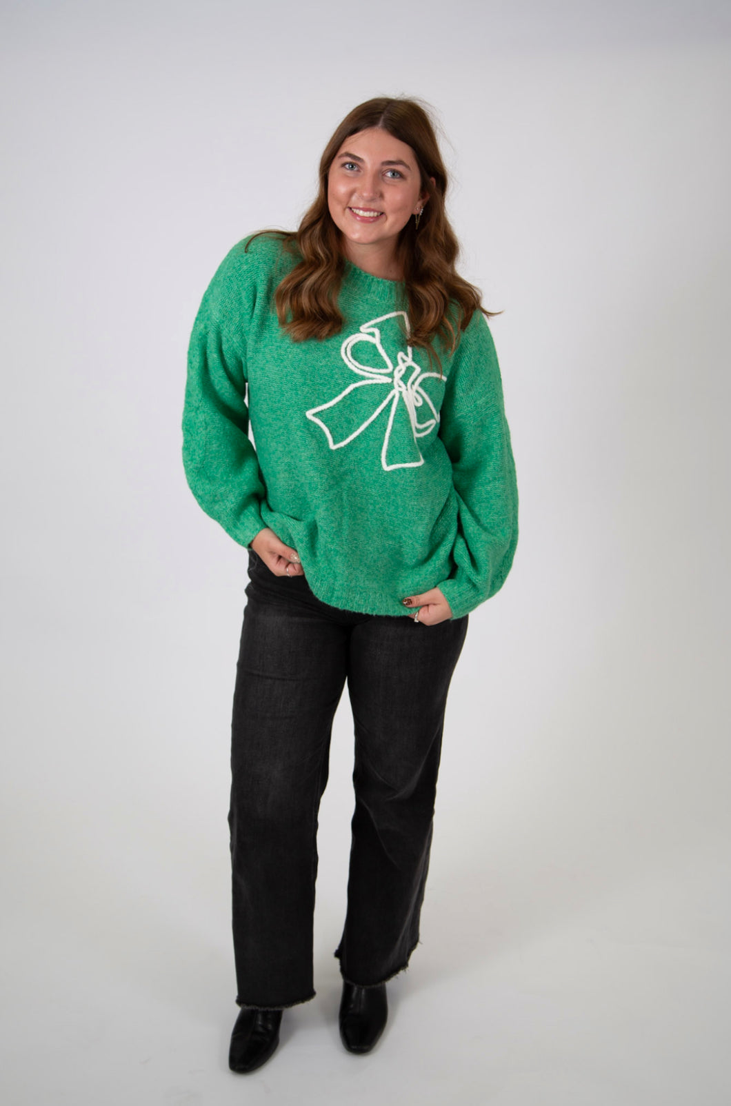 Embroidered Bow Knit Sweater | Green