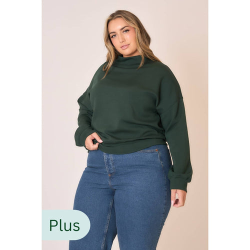 Curvy Notched Mock Neck Pullover