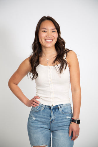 Pointelle Button-Front Tank | Vanilla