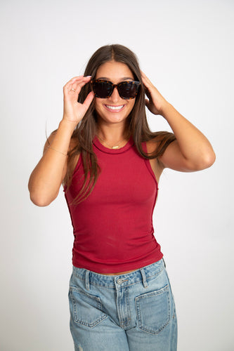 Exposed Seam Ribbed Tank | Burgundy