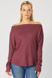 Dropped Shoulder Thermal Top | Burgundy