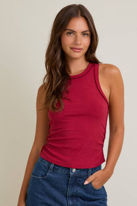 Exposed Seam Ribbed Tank | Burgundy