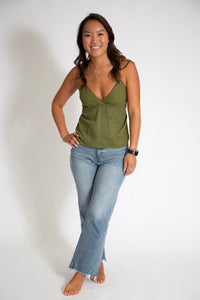 Linen Babydoll Tank (Olive)
