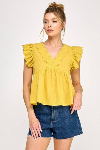 Curvy V-neck Ruffle Sleeve Top