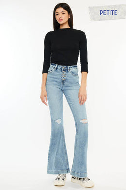 Petite Distressed Flare Jeans by Kan Can