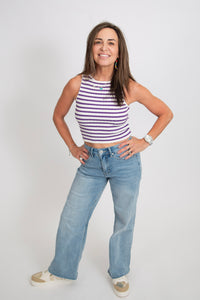 Striped Cropped Tank | Purple