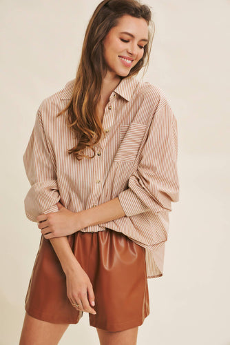 Pinstripe Oversized Shirt | Caramel