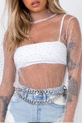 Sheer Mesh Polka Dot Top (white)