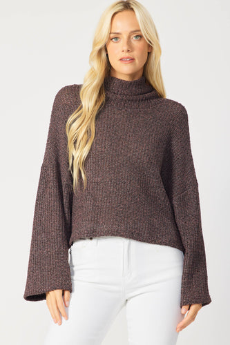 Two Tone Turtleneck Sweater | Wine
