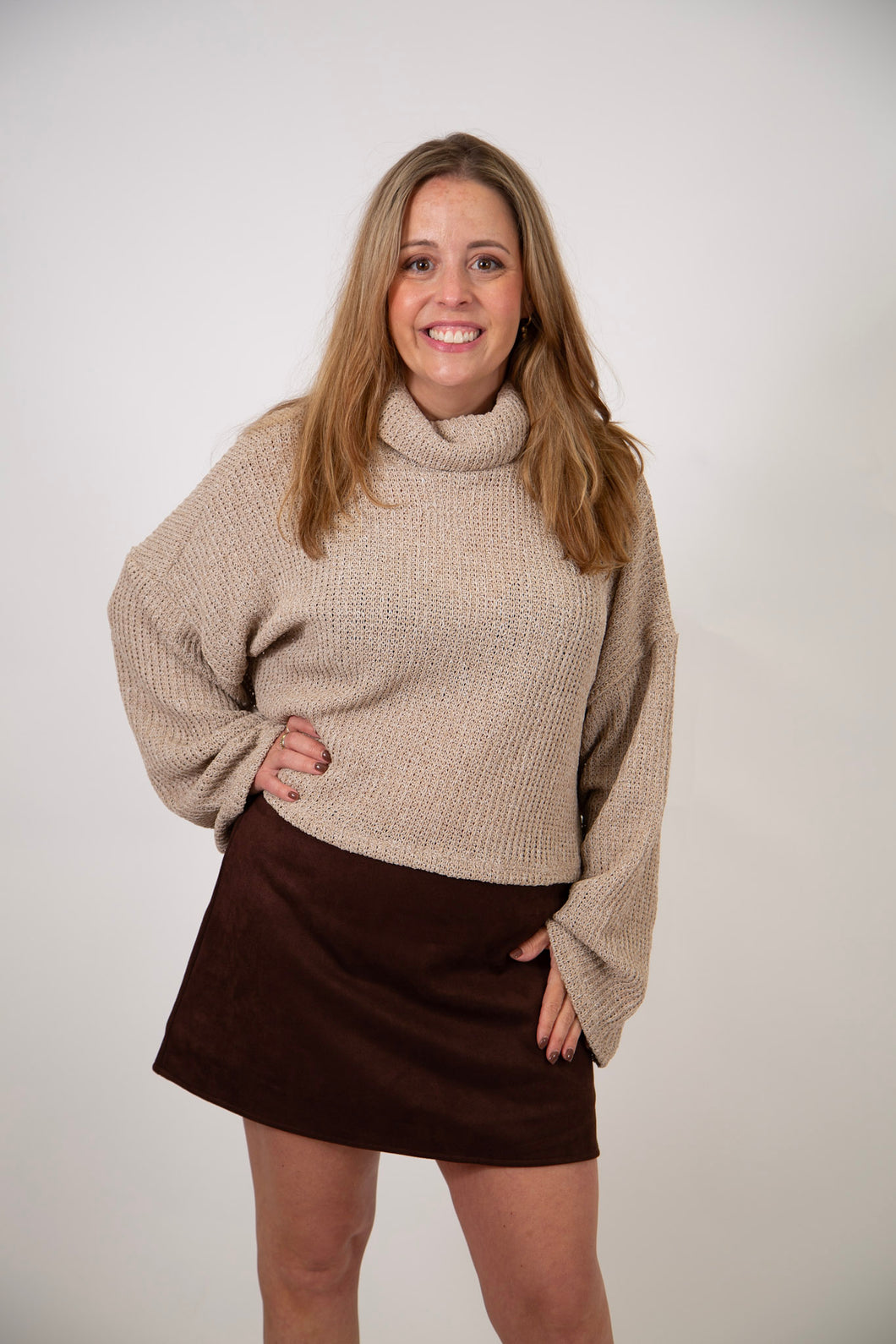 Two Tone Turtleneck Sweater | Oatmeal