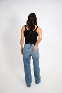 Pointelle Button-Front Tank | Black
