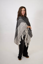 Load image into Gallery viewer, Striped Border Tassel Ruana