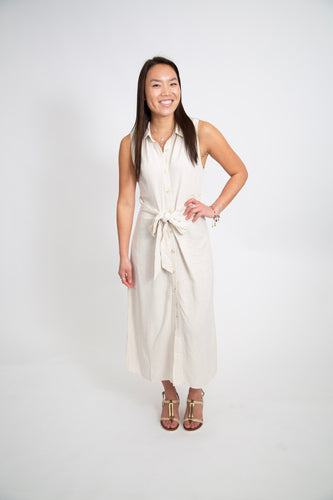 Button Up Midi Dress with Tie Belt
