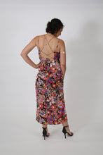 Load image into Gallery viewer, Satin Floral Ruched Midi Dress