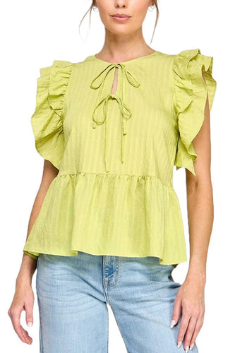 Curvy Tie-Front Flutter Sleeve Top