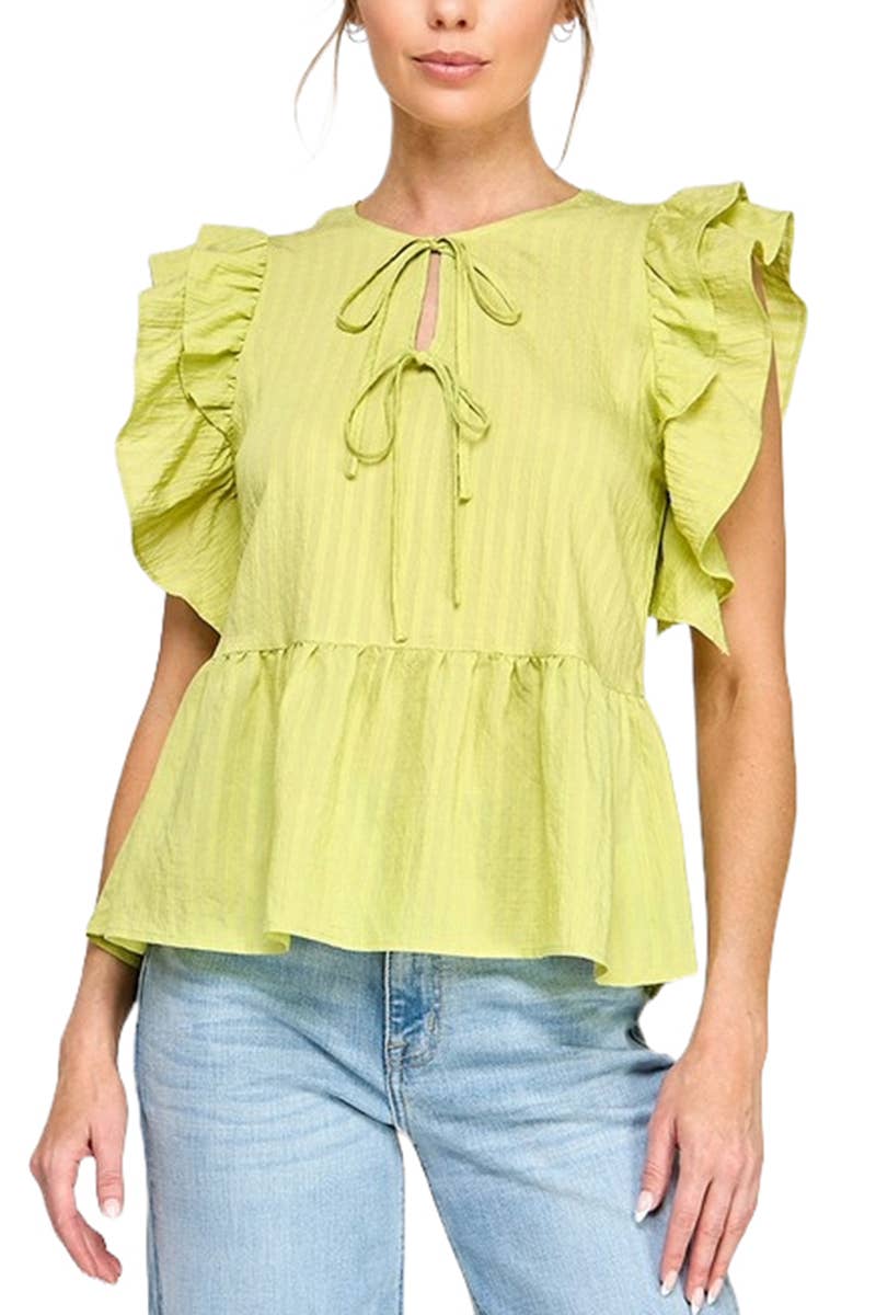 Curvy Tie-Front Flutter Sleeve Top