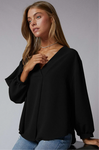 3/4 Balloon Sleeves V-Neck Blouse