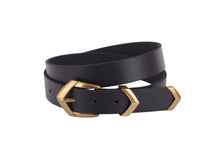 Load image into Gallery viewer, Boho Triangular Buckle Leather Belt | Black