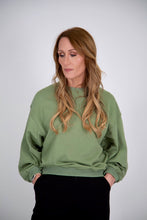Load image into Gallery viewer, Back Pleated French Terry Crewneck | Olive