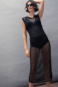 Crochet Knit Hollow Out Maxi Dress | Black