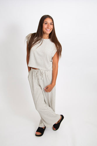 Striped Drawstring Pants | Ivory
