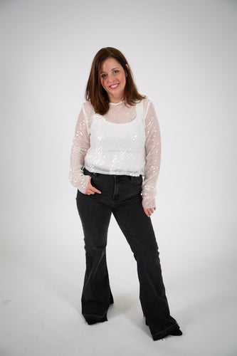 Diagonal Sequin Crop Top (White)