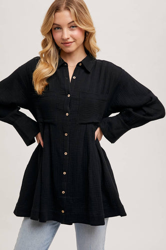 Button Down Tunic Dress | Black