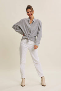 Pinstripe Oversized Shirt | Denim Blue