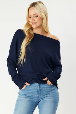 Dropped  Shoulder Thermal Top | Navy