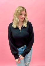 Load image into Gallery viewer, Mock Neck Half Zip-Up Sweater in Black