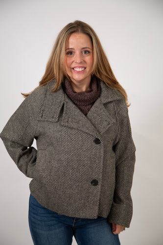 Herringbone Oversized Cropped Peacoat