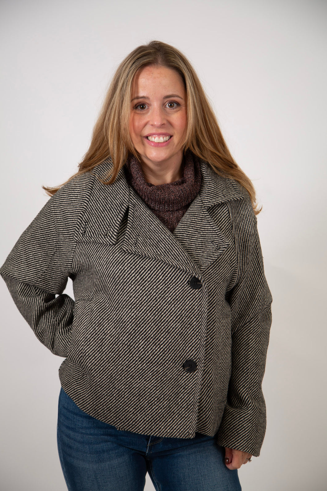 Herringbone Oversized Cropped Peacoat